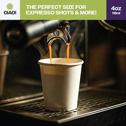 CIAO! 4oz White Paper Hot Cup, Disposable, 63mm Diameter 2,000 Count