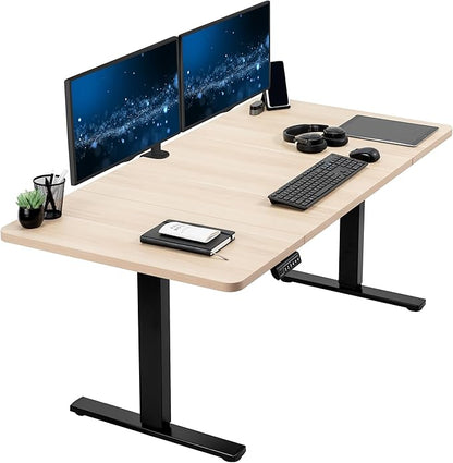 VIVO Electric 60 x 30 in Standing Desk, Memory Height Adjustment, 1B Series, Light Wood Top Black Frame, DESK-KIT-1B6C-30