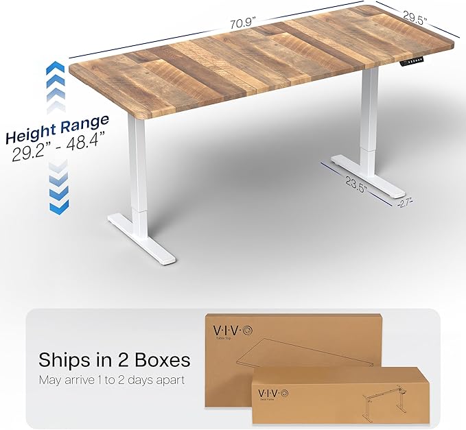 VIVO Electric 71 x 30 in Standing Desk, Memory Height Adjustment, 1B Series, Reclaimed Wood Top White Frame, DESK-KIT-1W7P