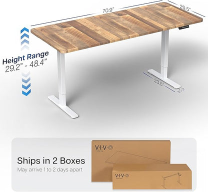 VIVO Electric 71 x 30 in Standing Desk, Memory Height Adjustment, 1B Series, Reclaimed Wood Top White Frame, DESK-KIT-1W7P
