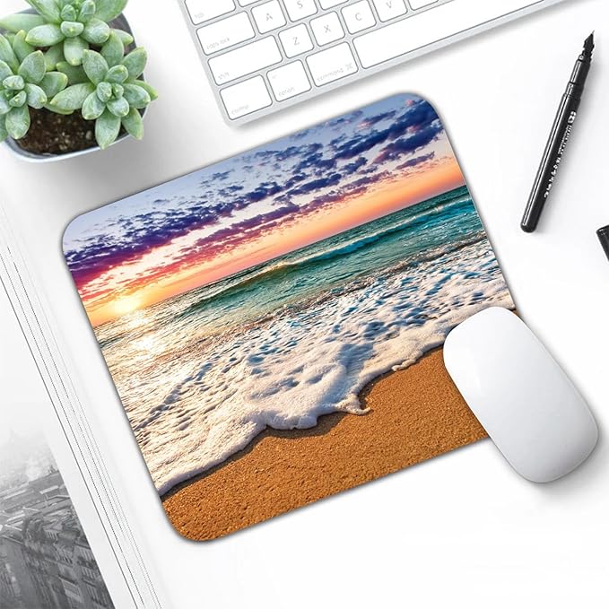 Beach Patterns Desk Mat, Large Gaming Mouse Pad Non-Slip Rubber Base with Stitched Edges, Waterproof Protection for PC Laptop Home Office Desk Decor (8x9in)