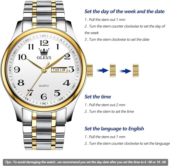 OLEVS Mens Watch Stainless Steel Analog Quartz Watches for Men Day Date Easy Read Diamond Waterproof Dress Luxury Classic Casual Big Face Blue/Black/Gold/Silver Roman Arabic Numerals Men's Wrist Watch