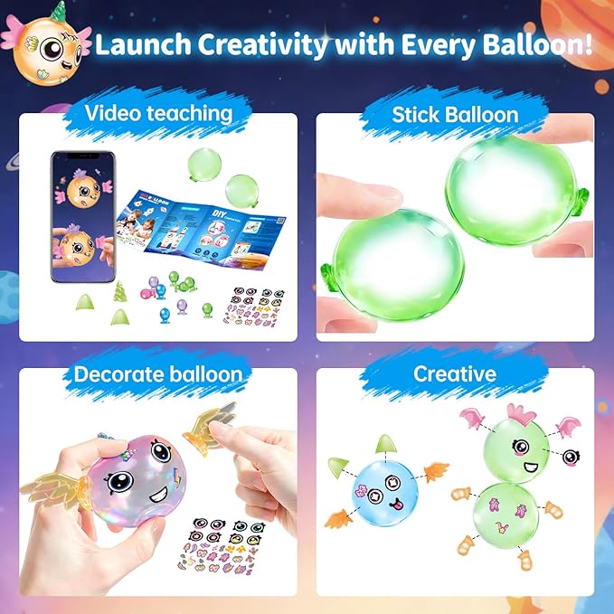 219pcs Space Magic DIY Balloon Kit with Pump, Sticky Balloon Maker Craft, Includes Bouncy Balloons, Stickers & Accessories, DIY Creative Activity Gift for Girls Boys Ages 3+