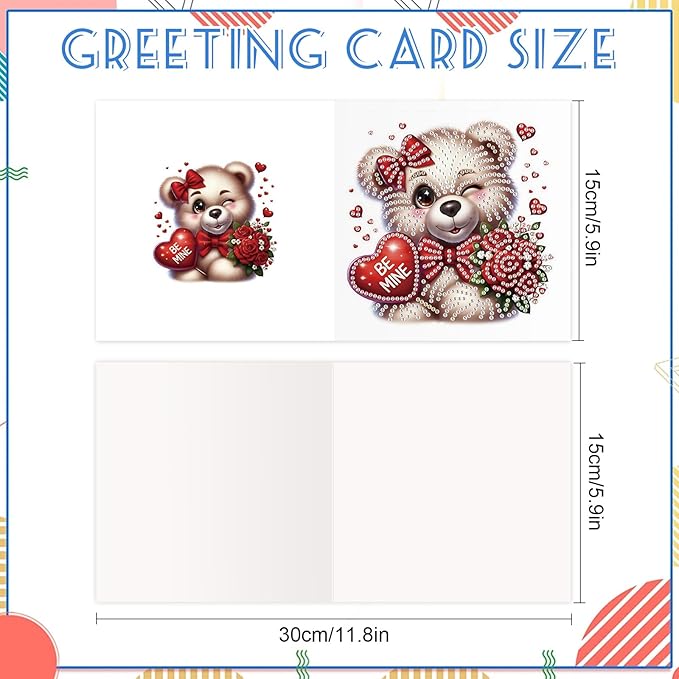 jinglinhh 12pcs Diamond Art Painting Valentine's Day Bear Dog Rose Flower Balloon Wreath Greeting Cards with Envelopes, DIY Card Making Kits for Adults, Diamond Art Holiday Birthday Cards Craft Gifts