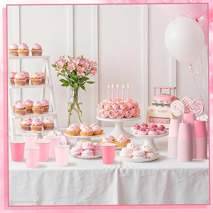 100 Pack Pink Paper Cups 9oz Gradient Pink Party Cups Disposable Paper Cups, Drinking Cups for Wedding Birthday Baby Shower Party Supplies