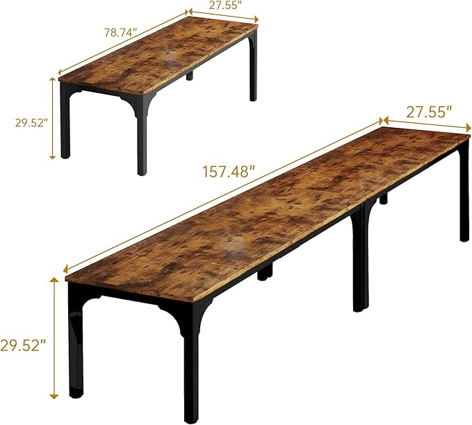 13FT Conference Table, Super Sturdy Large Rectangle Meeting Seminar Table for 10-14 Person, Long Business Tables, 2 Pcs Brown