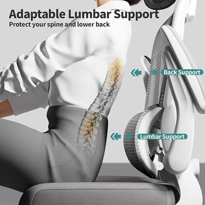 TRALT Office Chair Ergonomic Desk Chair, 330 LBS Home Mesh Office Desk Chairs with Wheels, Comfortable Gaming Chair, High Back Office Chair for Long Hours (Light Grey)