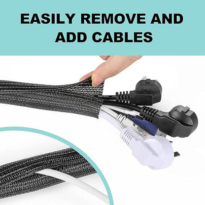AGPTEK Cable Sleeve Cover, 6.6ft - 1.5 inch Desk Cord Organizer Cable Hider, Home Office Wire Management Computer TV Wire Loom Tubing, Pet Proof Cord Protector, from Cat Dog Chewing, Black