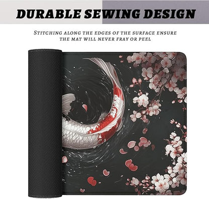 Koi Fish Gaming Mouse Pad Japanese Zen Yin Yang Cherry Blossoms XL Mouse Pad Large Mousepad Extended Laptop Keyboard Mat Gaming Desk Pad Mouse Mat 31.5"x11.8"