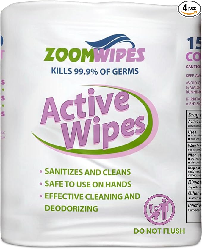 Zoom Active Cleaning Wipes Bulk 6000 Count (4 Rolls of 1500) | Antibacterial Disinfecting Wipes for Hands, Home, Gym, Office & Car | Multi-Purpose, Quick Dry, Fresh Scent, Made in USA, No Bleach