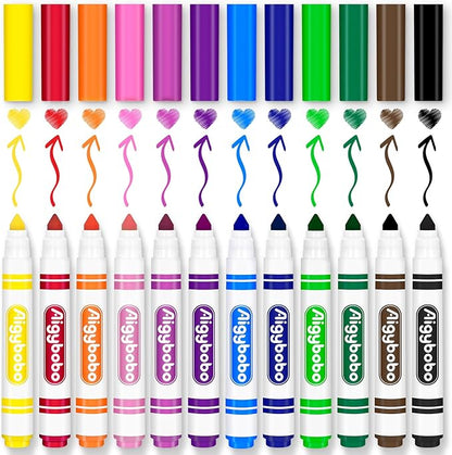 Aigybobo 336 Count Washable Markers Bulk, 12 Assorted Colors, Broad Line Conical Tip Coloring Marker for Kids, Markers Bulk Pack for Classroom, School Art Supplies & Back to School Supplies