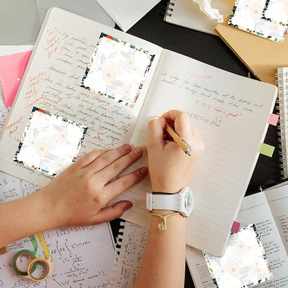 Sticky Notes 3x3 Inches, 2 Pack Cute Colorful Bright Self-Stick Note Pads, Easy to Post for Home, Office, Notebook, Meeting Boho Pink Floral