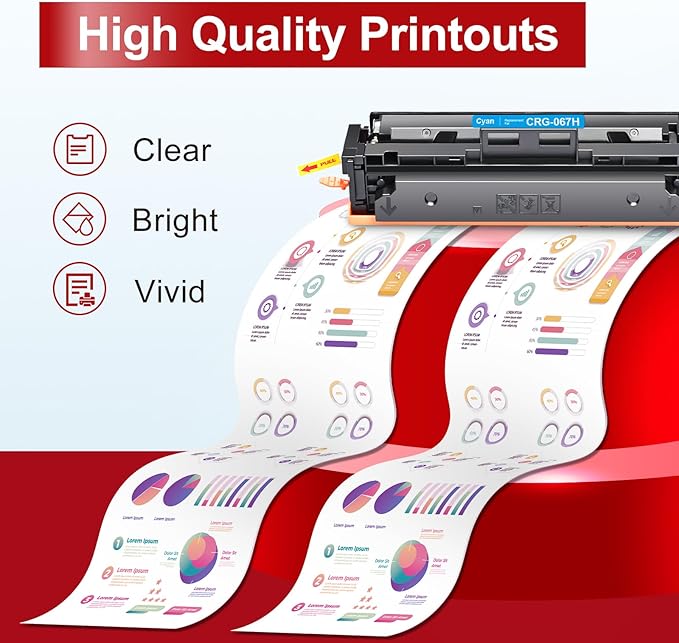InkNI 067H 067 Toner Cartridge Set Replacement for Canon 067H Toner Cartridge Set for Canon ImageCLASS MF656Cdw MF654Cdw LBP632Cdw LBP633Cdw MF653Cdw Printer Ink High Yield (4 Pack, BK/C/M/Y)