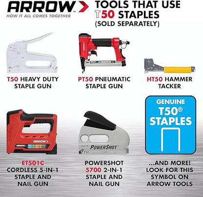 Arrow Fastener 505IP Heavy Duty T50 Staples for Upholstery, Construction, Furniture, Crafts, 3/8-Inch Crown Size, 5/16-Inch Leg Length, 5000-Pack, Made in the USA