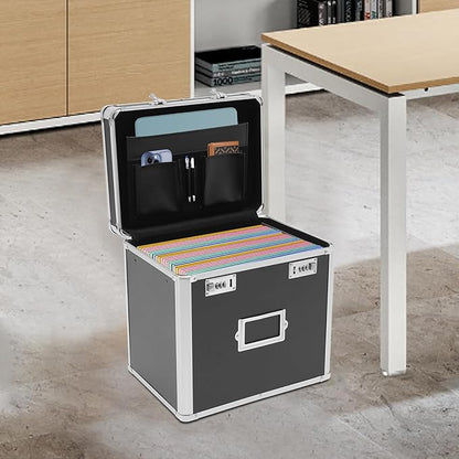 Storage File Boxes, Locking File Organizer Box, 13.5” Portable with Handle, Large Capacity Combination Box, Lockable File Cabinet, Secure Document Box for Letters, Office