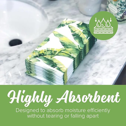 SimuLinen Paper Towels - Decorative Tropical Banana Leaves Design –- Cloth-Like, Linen-Feel for Guest Bathroom Essentials, Size: 12x17” (Pack of 500) Made in Germany