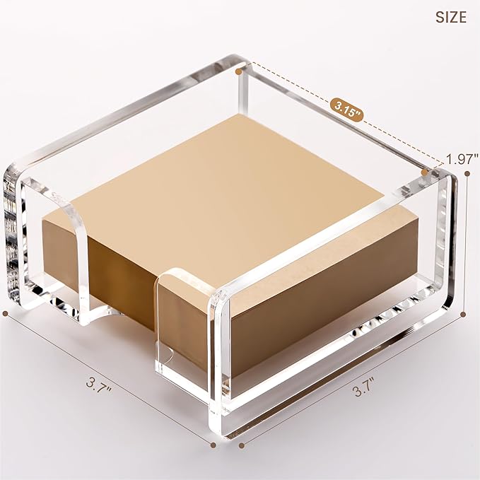 YUXUN Clear Acrylic Sticky Note Holder, 3x3 Inch Note Dispenser for Desk - Self Stick Memo Pad Holder Organizer for Office, School, Home Supplies