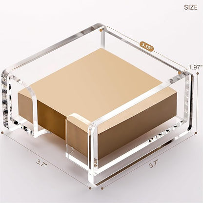 YUXUN Clear Acrylic Sticky Note Holder, 3x3 Inch Note Dispenser for Desk - Self Stick Memo Pad Holder Organizer for Office, School, Home Supplies