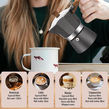 6 Cup Aluminum Moka Pot Classic Stovetop Espresso Coffee Maker 300ml 10oz Coffeemaker Percolator Mocha Pot Greca Coffee Maker Cafe Makers for Italian and Cuban Café Brewing Gray