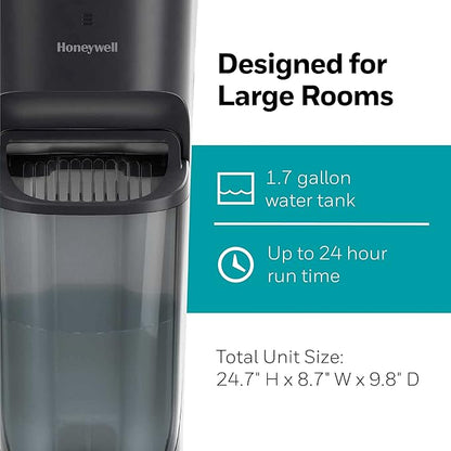 Honeywell Top Fill Tower Humidifier, Digital Humidistat, Black – Cool Mist Humidifiers for Bedroom, Home or Office with Space-Saving Tower Design