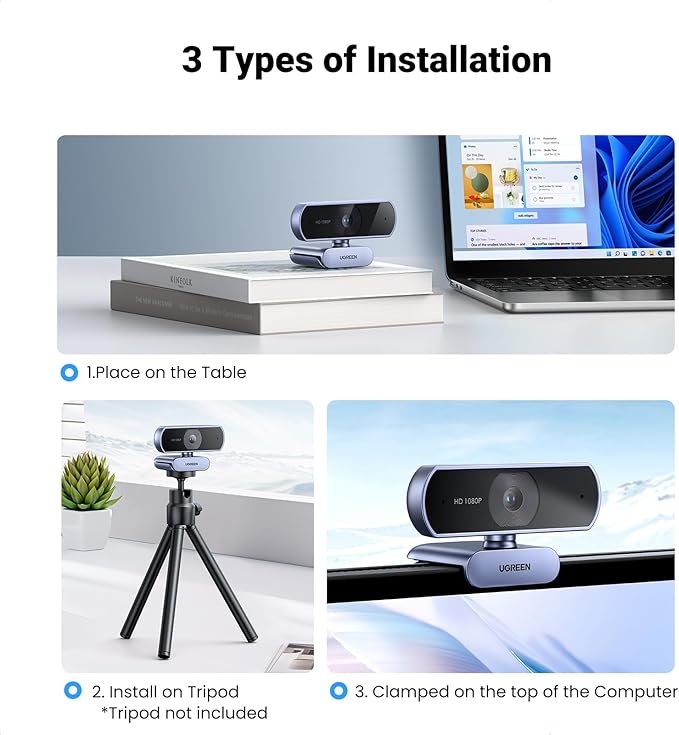 UGREEN 1080P Webcam with Microphone, Full HD USB Web Camera, 85° FOV, Noise-Canceling, Plug and Play, Auto Light Correction, Video Webcam for Streaming/Conferencing, Zoom/Skype/YouTube, Switch 2