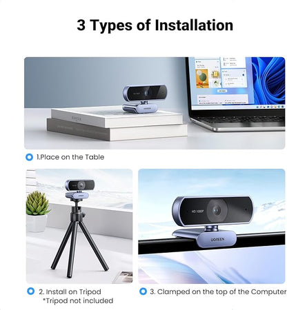 UGREEN 1080P Webcam with Microphone, Full HD USB Web Camera, 85° FOV, Noise-Canceling, Plug and Play, Auto Light Correction, Video Webcam for Streaming/Conferencing, Zoom/Skype/YouTube, Switch 2