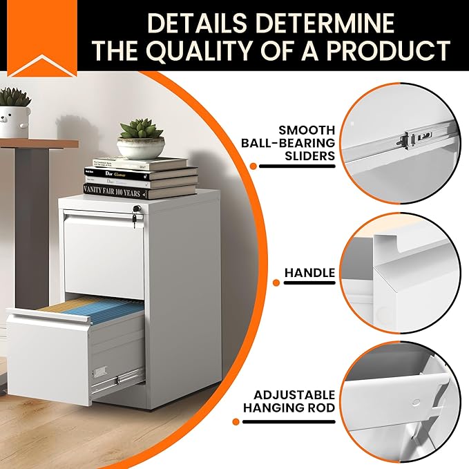 2-Drawer Locking Vertical File Cabinet, Metal Storage Cabinet for Office/Home – Secure Vertical Filing for Letter/Legal/A4/F4 Documents, Easy to Assemble Steel Cabinet (White, 2 Drawer-28 H)