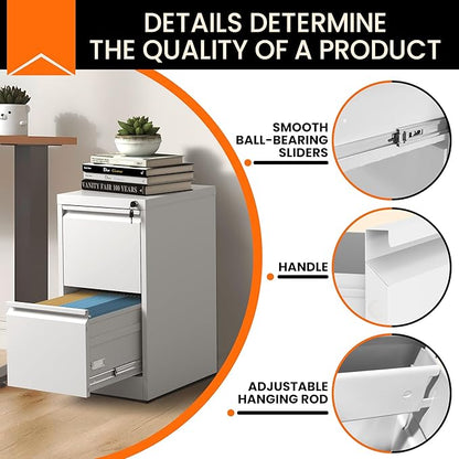 2-Drawer Locking Vertical File Cabinet, Metal Storage Cabinet for Office/Home – Secure Vertical Filing for Letter/Legal/A4/F4 Documents, Easy to Assemble Steel Cabinet (White, 2 Drawer-28 H)