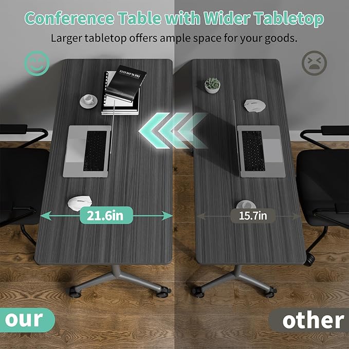 Conference Room Table, 55 Inch Folding Conference Tables with Wheels, Modern Office Meeting Table, Easy Flip & Nest Design, Rectangular Seminar Tables with Metal Frame for 2-24 People (N, 8PCS)