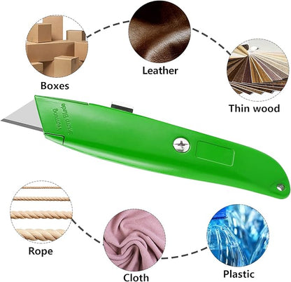 DIYSELF 30 Pack Box Cutter Heavy Duty Aluminium Shell Utility Knife | SK5 Steel Sharp Blade | Retractable Knife for Cutting Cartons Ropes and Cardboard | Home and Office Use (Green)