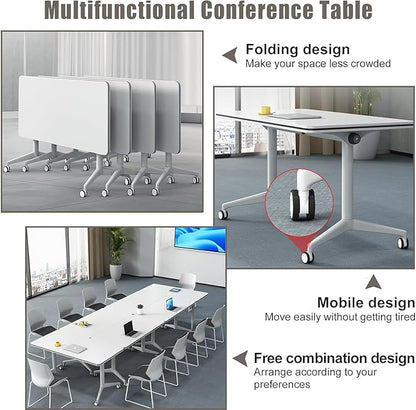 Conference Table,Folding Conference Room Tables with Flip-Top Design,Large Mobile Training Table,Rolling Seminar Meeting Table with Caster,Modular Seminar Tables for Office Meeting (8pack, 47.2in)
