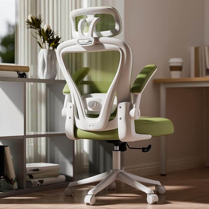 Computer Desk Chair, Ergonomic Office Chair M903 with Wheels, High Back Mesh Office Chair with Adjustable Lumbar Support, Headrest, Flip-Up Armrests, Green