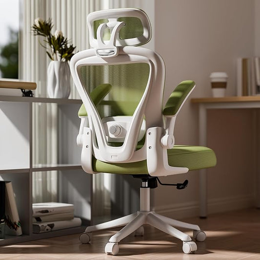 Computer Desk Chair, Ergonomic Office Chair M903 with Wheels, High Back Mesh Office Chair with Adjustable Lumbar Support, Headrest, Flip-Up Armrests, Green