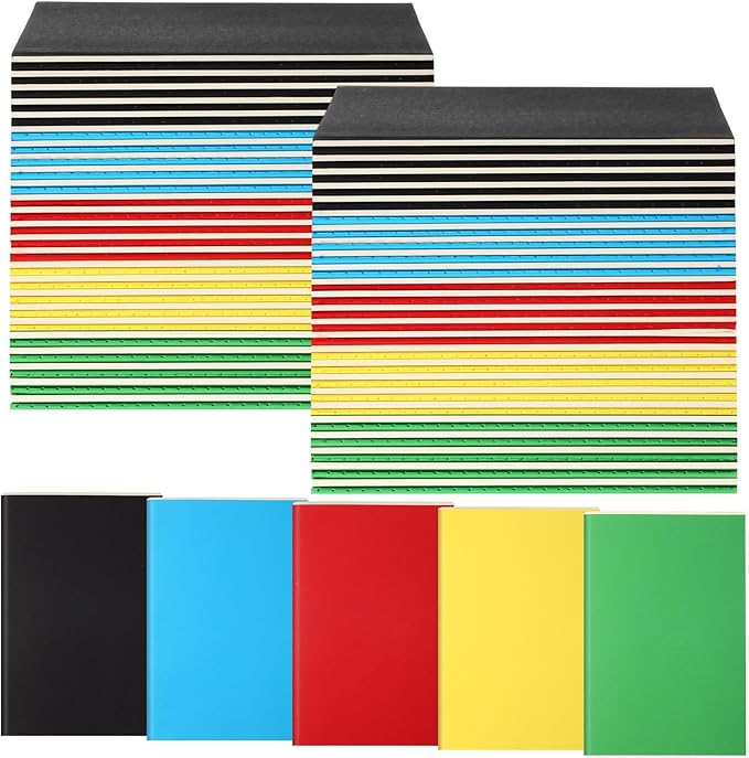 Mimorou 100 Pcs Kraft Notebook Journals 5.5 Inch x 8.3 Inch A5 Softcover Notebooks Bulk for Writing Sketch Office Notepad with 60 Pages 30 Sheets (Multicolor,Lined)