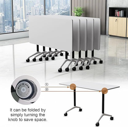 Folding Conference Table, Conference Room Tables Foldable Large Meeting Seminar Table on Wheels,Flip Top Boardroom Training Tables for Office, Classroom,Meeting (2, White2, 47.2in)