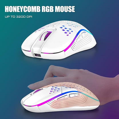 RedThunder K84 Wireless Keyboard and Mouse Combo, Rainbow Backlit Rechargeable Battery, 75% Layout TKL Ultra Compact Gaming Keyboard & Lightweight 3200 DPI Honeycomb Optical Mouse (White)