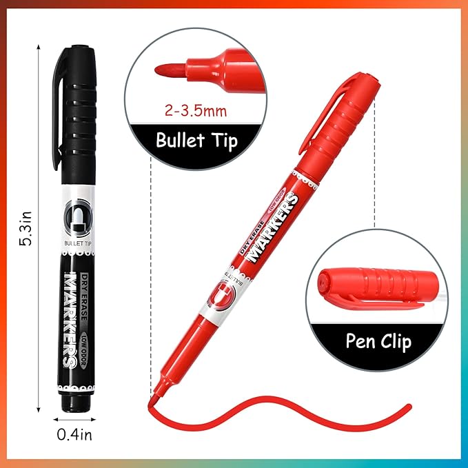 Dry Erase Markers, Fine Tip Whiteboard Markers, Low Odor Dry Marker, Fine Point Marker are pecfect for Whiteboard Mirrors Glass, 36 pack 4 Assorted Color Markers for School Office Home