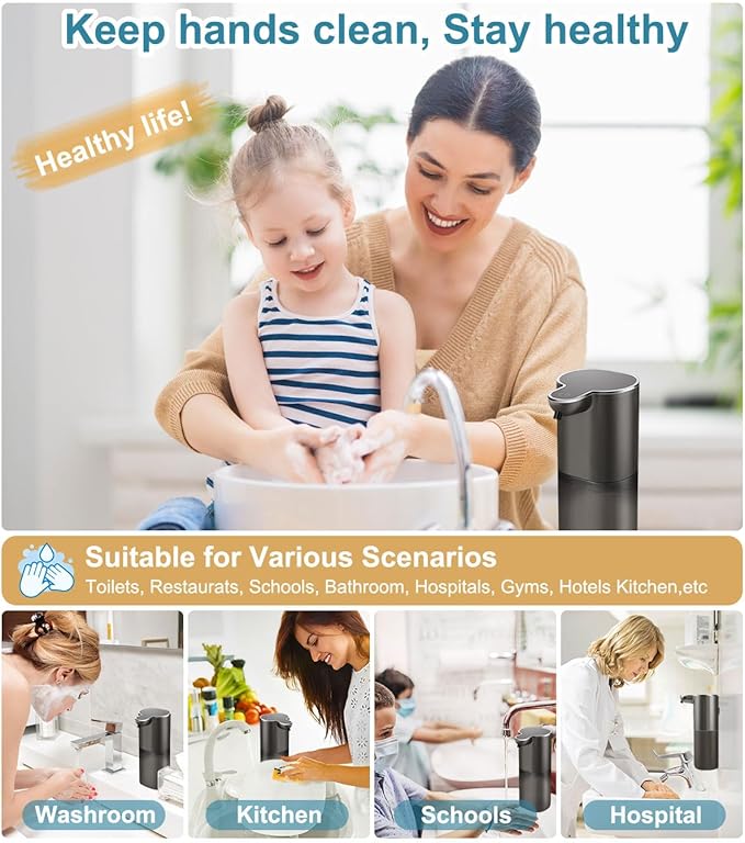 Automatic Liquid Soap Dispenser with 4 Adjustable Volume Control, Touchless Rechargeable Hands Free Auto Soap Dispenser for Kitchen, Bathroom, Hotel, Restaurant,13.5oz/ 400ml