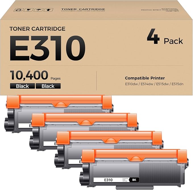 E310 Toner Cartridge Black 4-Pack Replacement for Dell E310 E310dw E514 E515 P7RMX PVTHG 593-BBKD Toner Compatible with Dell Wireless Monochrome E310dw E514dw E515dn E515dw Printer Ink All-in-One Copy
