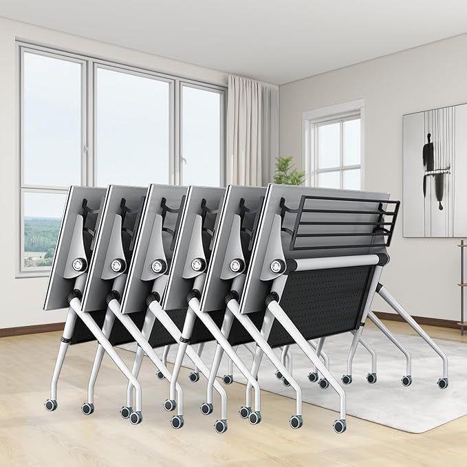 Conference Table,Folding Rectangle Meeting Table for 12 People,55.1in Rolling Training Business Tables,Mobile Conference Room Tables with Wheels,Foldable Modern Seminar Tables for Office,Meeting Room