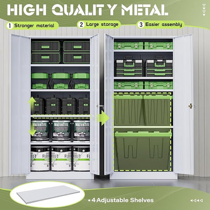 SUNCROWN 72" Metal Storage Cabinet - Heavy-Duty Metal Garage Cabinet with 4 Adjustable Shelves & 2 Doors for Tools, Office, Home, Workshop,Cement Grey