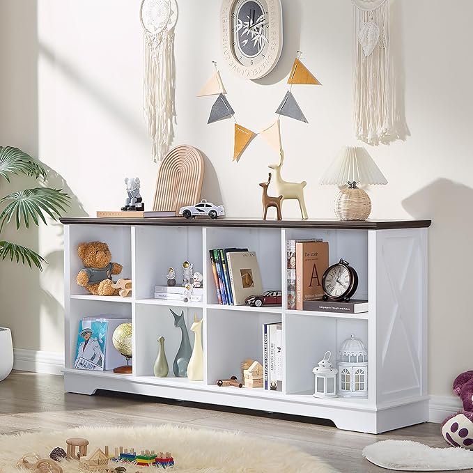 Book Shelf, 8 Cube Storage Organizer, 2-Tier Open Shelf Wooden Bookcase, Freestanding Wood Cube Storage Bookshelf for Bedroom, Living Room, Home Office (White)