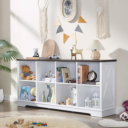 Book Shelf, 8 Cube Storage Organizer, 2-Tier Open Shelf Wooden Bookcase, Freestanding Wood Cube Storage Bookshelf for Bedroom, Living Room, Home Office (White)