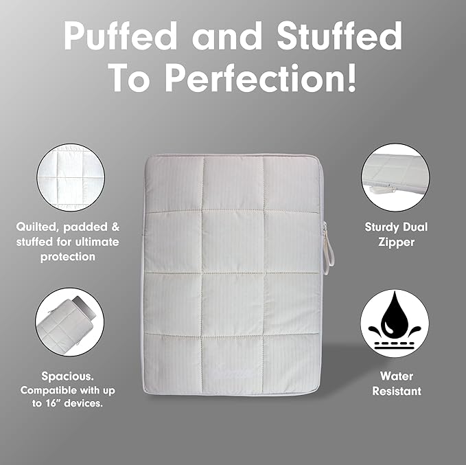 Sonix | Puffy Laptop Sleeve | 15-16 Inch, Quilted Pillow Puffer Laptop Carrying Case, Computer Sleeve | Ivory