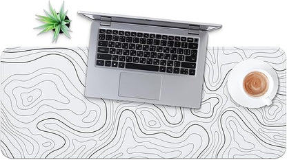 MAY FLOWER Large Gaming Mouse Pad, Full Keyboard Mat, Long Laptop Mousepad, Computer Mouse Mat for Home and Office, Anti-Slip Rubber Base, 31.5 x 11.8 Inches (Grey White Topographic Map)