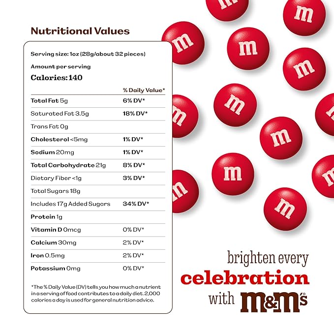 M&M’S WORLD Red Milk Chocolate Candy 5lb Resealable Pack for Candy Bars Birthday Parties 4th of July Christmas Valentine's Day Dessert Tables and Party Favors