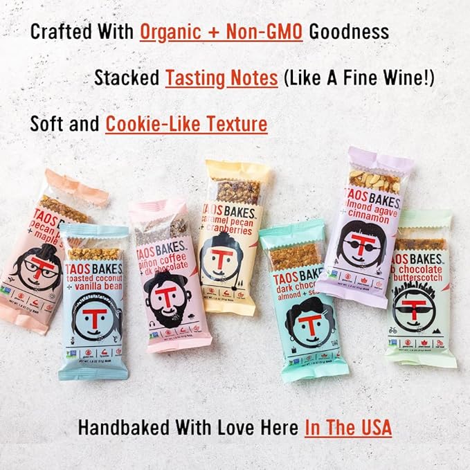Taos Bakes Snack Bars - Piñon Coffee + Dark Chocolate - Gluten Free, Non-GMO Healthy Granola Bars - Nutritious & Delicious Baked Bars - 1.8oz