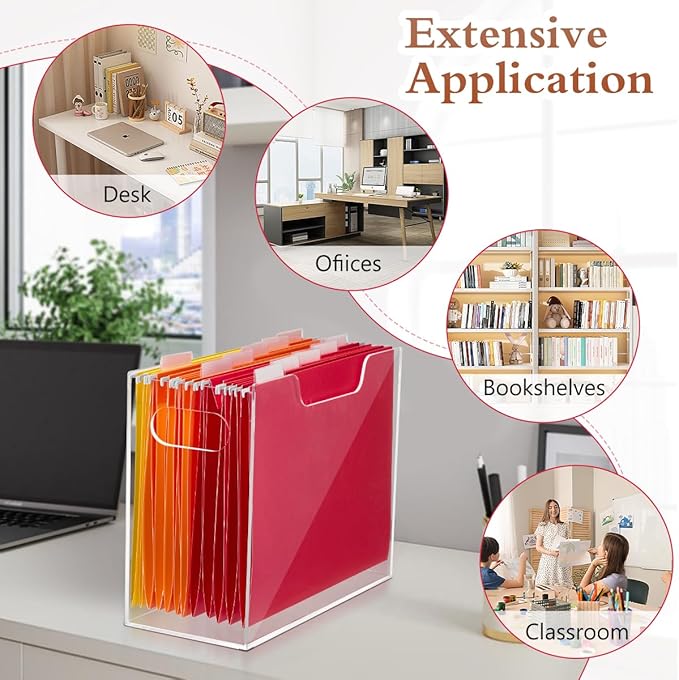 Acrylic File Folder Organizer, Clear Hanging File Organizer Portable File Holder with Handles, Desktop Letter Size File Box for Desk Home Office School -1 Pack