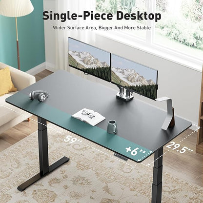 Pro 3 Stages Dual Motor 59 x 30 in Electric Standing Desk with One Piece Desktop, Adjustable Height, Sit to Stand Up Desk for Home Office, Work Study, Black Frame & Black Desktop (2 Packages)
