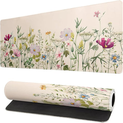 Flower Gaming Mouse Pad Large Mouse Pad for Keyboard and Mousepad Desk Mat with 3mm Non-Slip Base and Stitched Edge for Gaming and Office Computer Mat Protector Mat 31.5x11.8 Inch